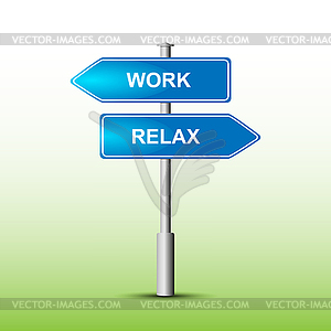 Blue signs with inscriptions relax and work - vector clipart