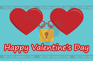 Valentine`s Day. Two hearts are connected by lock - vector image