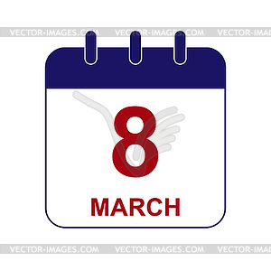 Sheet calendar with date of March 8, simple picture - vector image