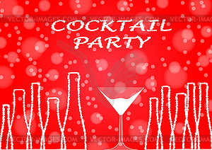 Cocktail party, drink glass and bottle silhouettes - vector clip art