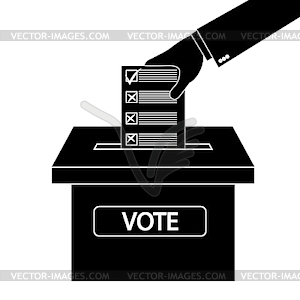 Male hand puts ballot box in ballot box - royalty-free vector clipart