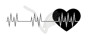 Heart and cardiogram line, simple drawing - vector clip art
