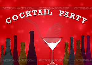 Cocktail party, drink glass and bottle silhouettes - vector image