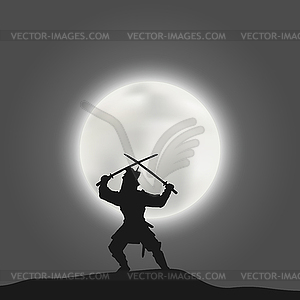Silhouette of Japanese samurai warrior on backgroun - vector image