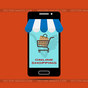 Электронная коммерция, онлайн покупка товаров и услуг - рисунок в векторном формате