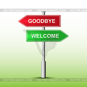 Pointer red and green with words WELCOME and GOODBYE - vector image
