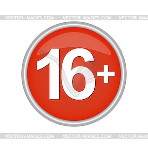 Round colored button indicating age restrictions 16+ - vector image