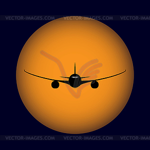 Air liner on orange sun background - vector EPS clipart