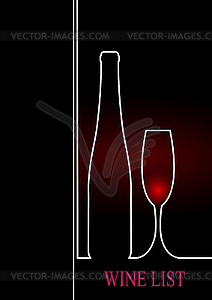 Bottle of wine and glass. Inscription wine list - vector image