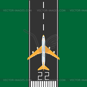 Самолет на взлетной полосе готовится к взлету - векторизованное изображение клипарта