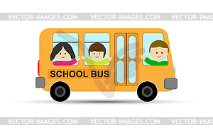 Yellow school bus with children, children waving - vector clipart