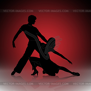 Silhouette of dancing man and woman on red - vector clipart