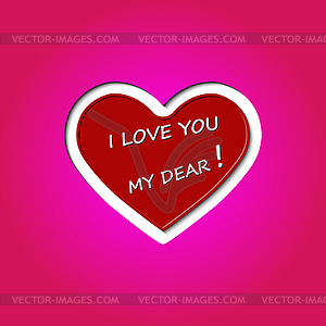 Hearts on red background and inscription I love you - vector image