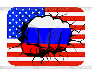 Fist with color of Russian flag on background of the - vector image