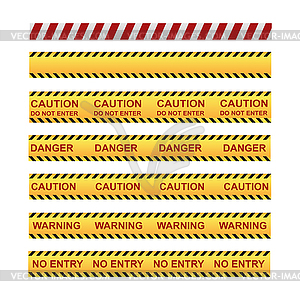 Set of tapes for fencing territory with warning - vector image
