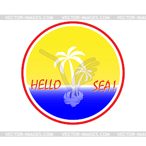 Simple round logo with palm tree inscription Hello - vector clip art