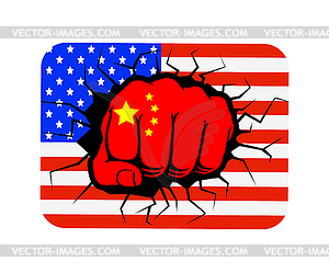 Fist with color of Chinese flag against background - stock vector clipart