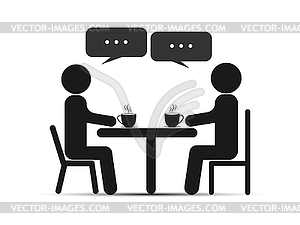 Два человека сидят за столом и пьют чай или кофе - векторный клипарт / векторное изображение