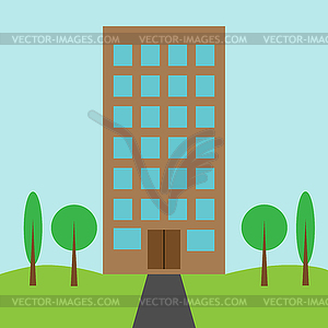 Urban landscape. Multistory building. Flat design - vector image