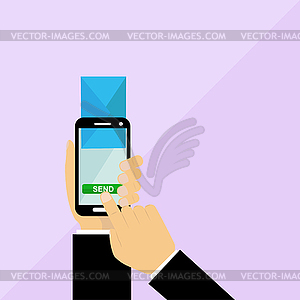 Send email of smartphone, simple flat design - vector clipart