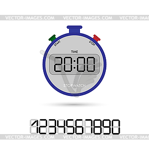 Electronic stopwatch with set of numbers for - vector image