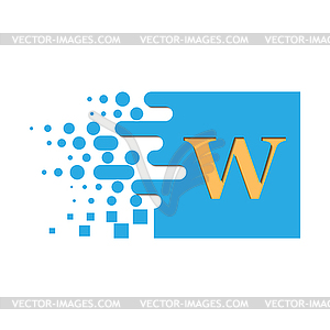 Letter W on colored square with destroyed blocks - vector clip art