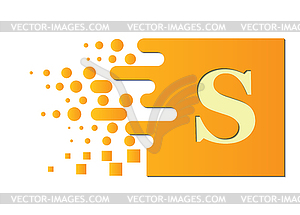 Letter S on colored square with destroyed blocks - vector clip art