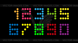 Set of colored numbers of an electronic scoreboard - color vector clipart