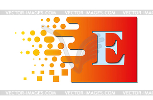 Letter E on colored square with destroyed blocks - vector clip art