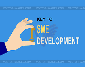 Рука с ключом и надписью Ключ к развитию МСП - изображение векторного клипарта