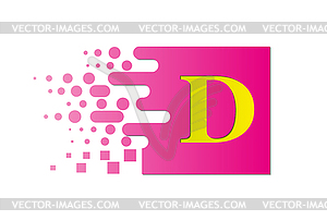 Letter D on colored square with destroyed blocks - vector image