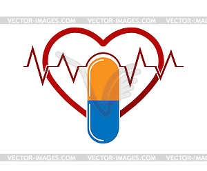 Silhouette of heart with ECG and capsule - vector clipart