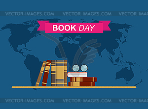 Day books, Shelf of books on background map of world - royalty-free vector image