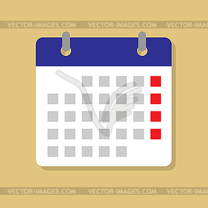 Simple calendar icon with days of week, flat design - vector image