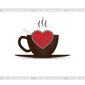 Simple logo, coffee Cup and heart silhouette - vector clip art