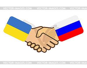 Handshake with flag of Ukraine and flag of Russia - vector clipart