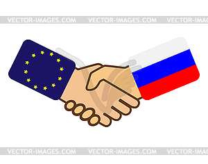 Shake hands with flag of European Union and - vector image