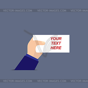 Hand with piece of paper, place for your text - vector image