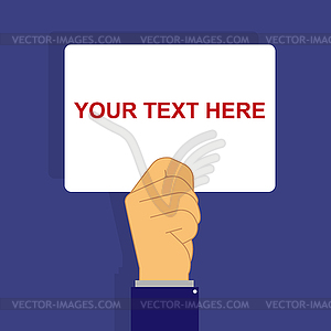 Hand with piece of paper, place for your text - vector clipart