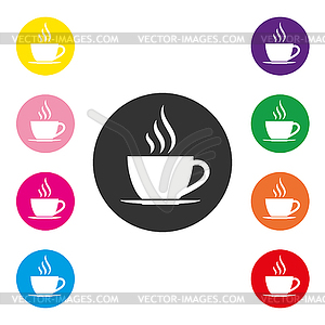 Set of colored hot coffee Cup icons in circle - vector EPS clipart
