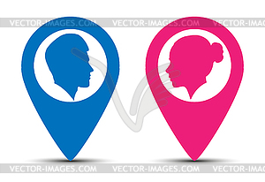 Icons men and women, signs for maps terrain - vector clip art