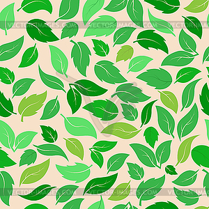 Seamless pattern of green leaves of different plants - vector clip art