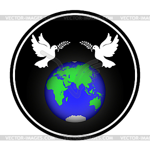 Globe with pigeons and olive branch - vector clipart