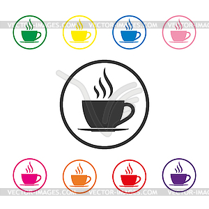 Set of colored hot coffee Cup icons in circle - vector clip art