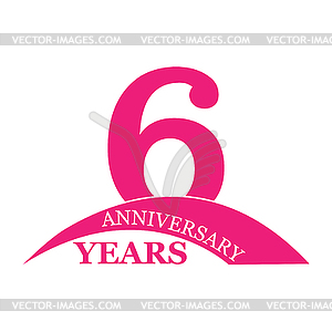 6 years anniversary, flat simple design - vector image