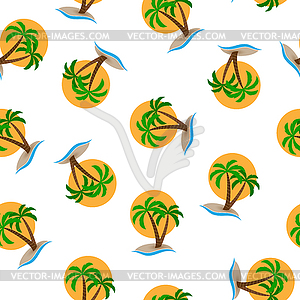 Seamless pattern, island with palm trees in sea in - vector clip art