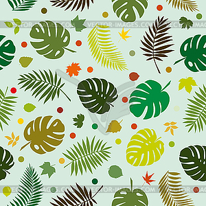 Seamless pattern with tropical plant leaves. - color vector clipart