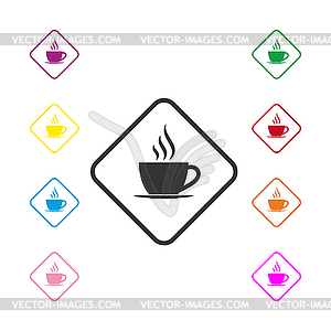 Set of colored icons of Cup of hot coffee in square - vector clipart