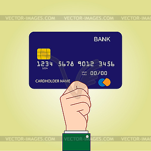 Hand holding Bank card, flat design - vector image