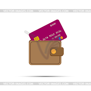 Bank card sticking out of purse, flat design - vector clipart